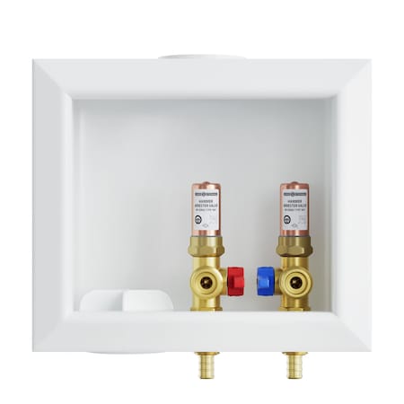 Jones Stephens Washing Machine Box, Left Outlet with Water Hammer Arrestor, 1/2in. PEX F1807 Connection B05848